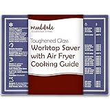Muldale Blue Air Fryer Chopping Board - UK Conversion Chart - Toughened Glass Worktop Saver - Heat Resistant Cutting Board - Vintage Blue