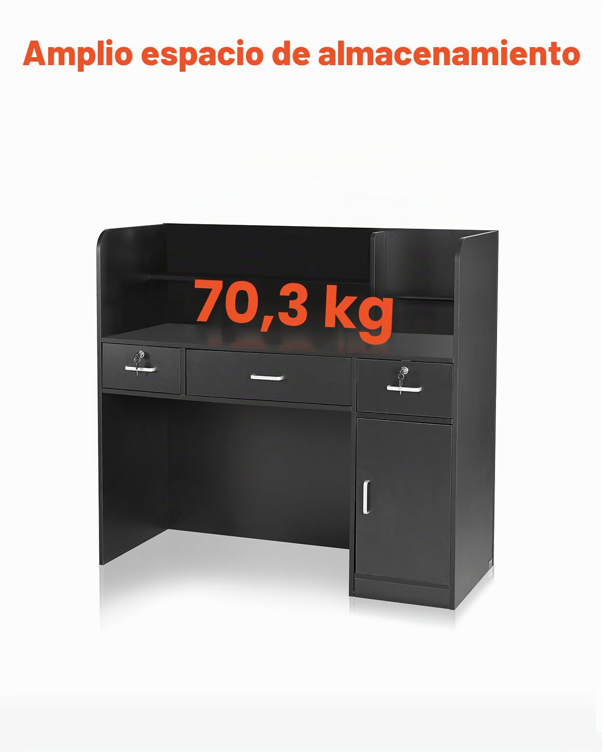 VEVOR Mostrador de Recepción 120x48x110 cm Mesa de Mostrador Frontal Rectangular Material Principal de MDF Mostrador de Venta Minorista para Caja, Vestíbulo, Salón de Belleza, Oficina, Negro