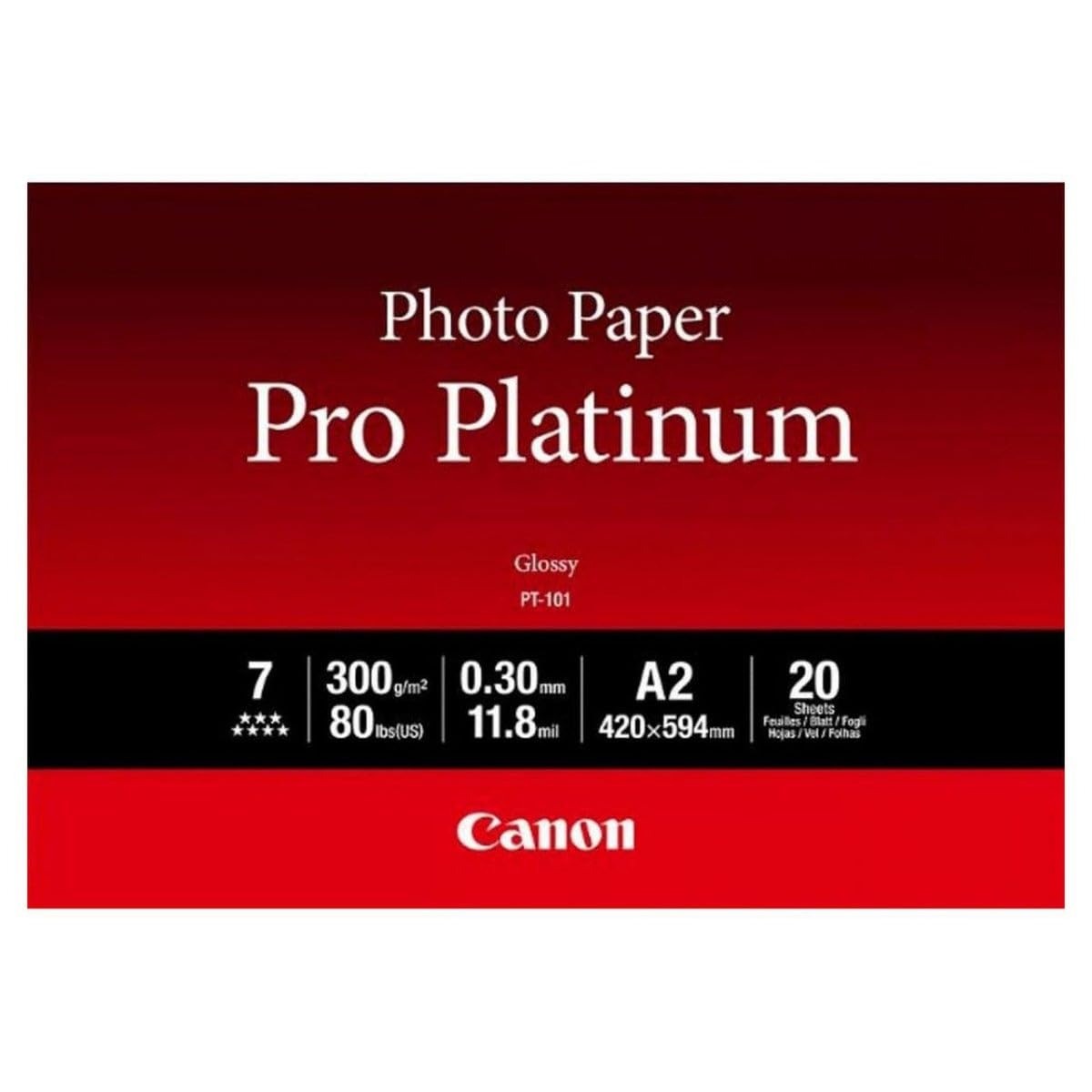 Canon PT-101 Pro Platinum Fotopapier - DIN A2, 20 Blatt (300 g/qm) für Tintenstrahldrucker, 2511817