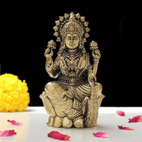 Image of INDICAST Handcrafted Brass Goddess Laxmi Statue for Home Temple | 3.5 inch Maa Lakshmi Figurine Idol Murti Sacred Symbol of Wealth | Perfect for Rituals & Gifting (Weight- 150gm)