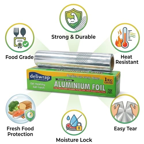 Image of 500g Food Grade Aluminium Foil | ISI Certified | 18 Micron Thick | Ideal for Wrapping, Packing, Cooking, Baking | Silver Foil Roll for Kitchen Use | Safe Aluminum Foil | Pack of 2