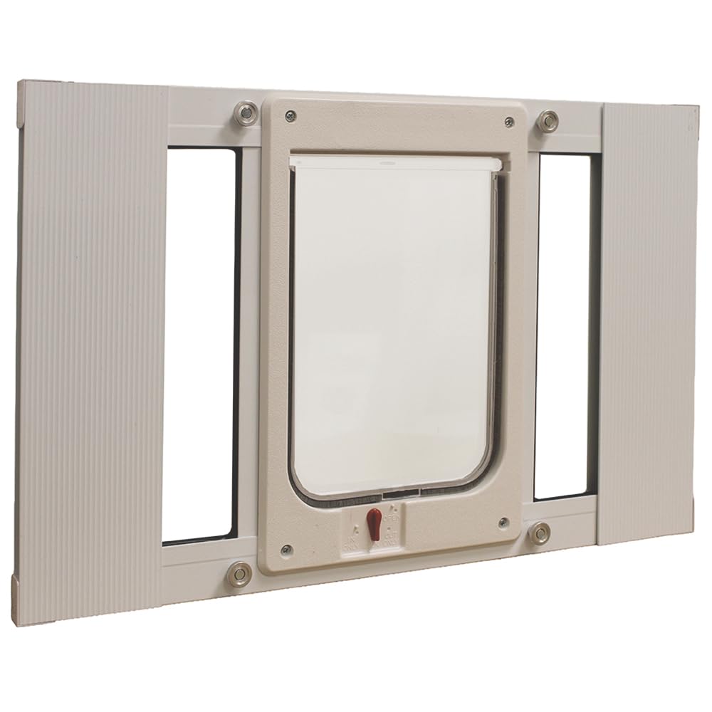 Ideal Pet Products Aluminum Sash Window Pet Door, Adjustable Width 23" to 28", Chubby Kat, 7.5" x 10.5" Flap Size, White
