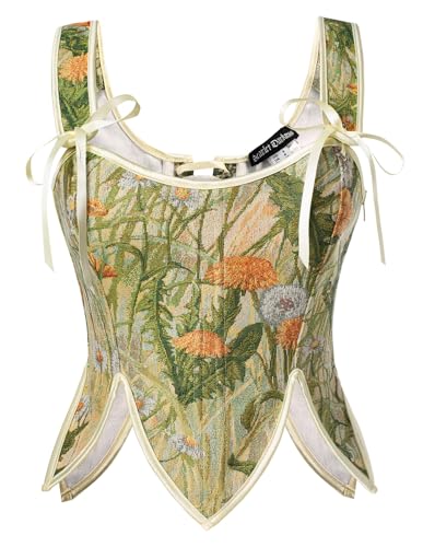 Image of SCARLET DARKNESS Corset Tops for Women Renaissance Costume Floral Lace Up Boned Bustier with Zip