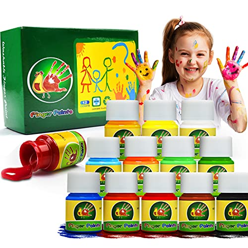 Magicdo Lot de 12 peintures à doigts pour enfant - 12 couleurs - Lavable et non toxique Cover