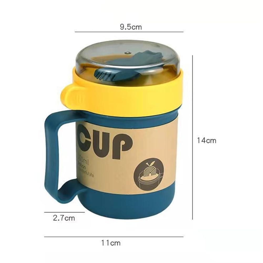 Przenośny kubek na przekąski z pokrywką i łyżką, bezpieczny w kuchence mikrofalowej, na płatki, jogurt, zupę, 500 ml