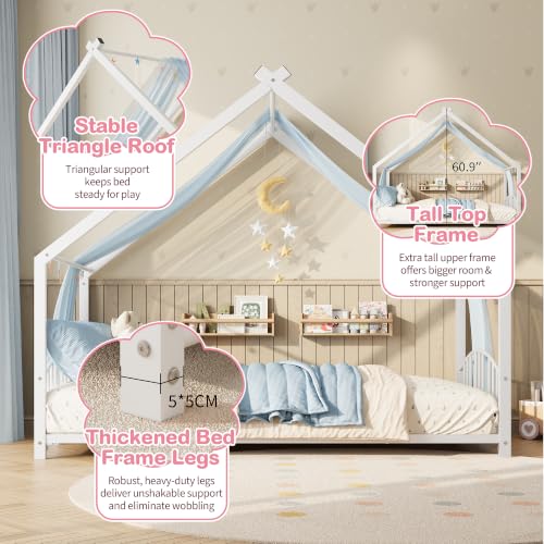 Image of Garvee Twin Size House Shape Bed Frame with Rail, White