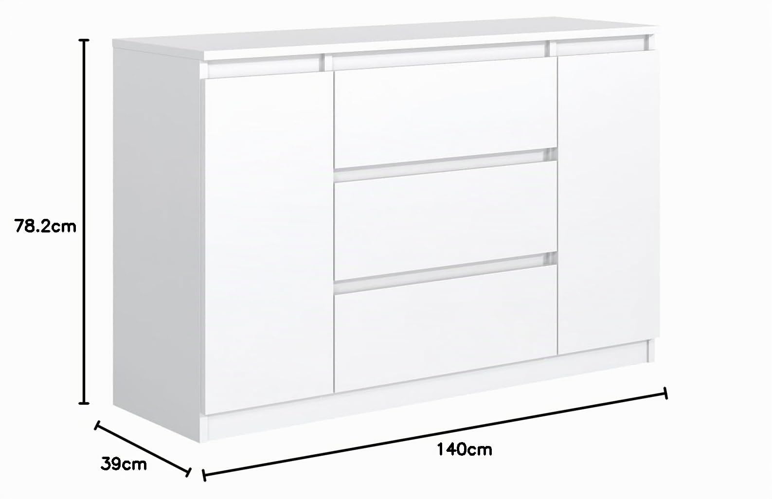 Commode à 3 tiroirs, 2 Portes, 140 cm, idéale pour Le Salon, la Chambre à Coucher, la Chambre d'enfant et Le Bureau, Solution Moderne et élégante pour Un Rangement et Une Organisation