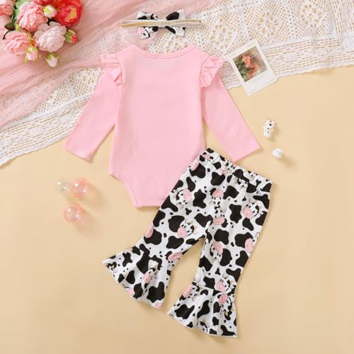 Baby Girl Cow Print Outfit Infant Cow Clothes for Girls Baby Bell Bottom Outfit Sets3