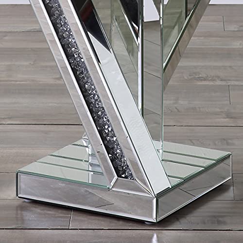 Mireo Mirrored End Table With Crystal Inlay, Square Modern Side Table Silver Accent Table, Diamond Setting Side Table Pedestal Stand For Living Room Bedroom From Fine Furniture #TOP4
