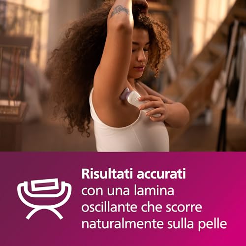 Philips Lady Shaver Series 6000, rasoio per il corpo Wet & Dry senza filo, con 4 accessori, pettine regola altezza e guanto esfoliante per il corpo, 40 min. di autonomia, modello BRL136/00 - Immagine 2