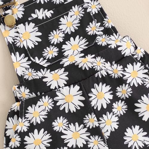 Image of Ayalinggo Toddler Baby Girl Sunflower Print Overalls Shorts with Pocket Suspender Trousers Cute Summer Clothing Outfit
