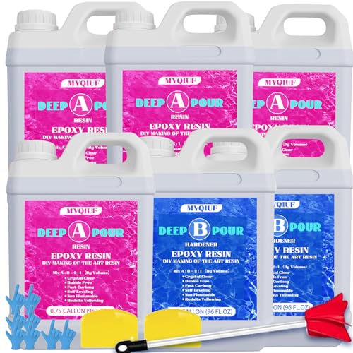 Deep Pour Epoxy Resin, 4.5 Gallon Epoxy Resin Kit Crystal Clear Not Yellowing High-Gloss No Bubble Self Leveling for DIY Molds Wood River Table Flower Preservation Top Mold Crafts Mix 2:1 Ratio
