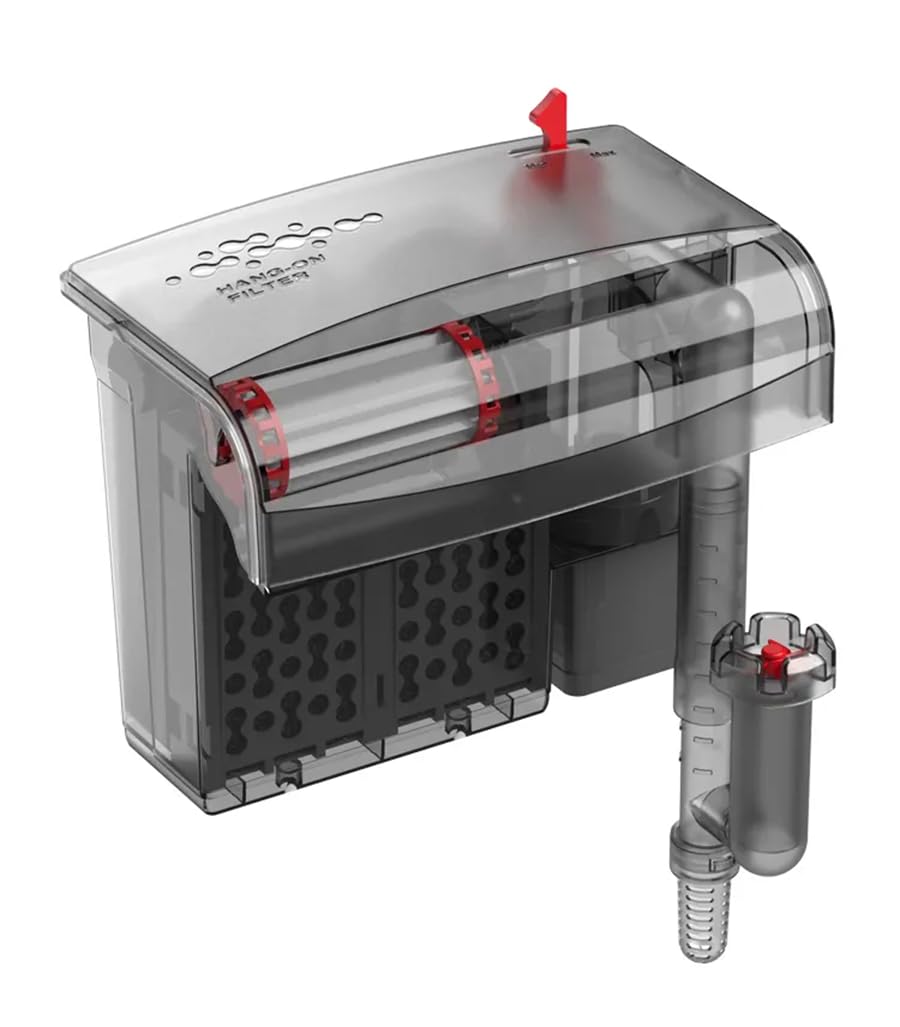 Tigerlily Enterprises 8W HOB Aquarium Filter with Bio-Wheel & Spiral Skimmer. Quiet Multi-Stage Filtration, Adjustable Flow, Hang-On-Back Filter for Fresh & Saltwater Tanks (WB-G220 550L/H)