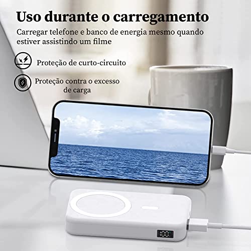 Carregador portátil sem fio, dobrável 10000mAh Power Bank 15W de carregamento rápido sem fio tipo C