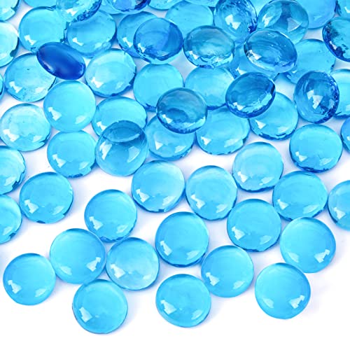 FUTUREPLUSX Flache Glasmurmeln, 2,3 kg, 500 Stück, Cerulean flache Edelsteine, Aquarium-Kieselsteine, Vasenfüller, Tischdekoration, Dekoration Cover