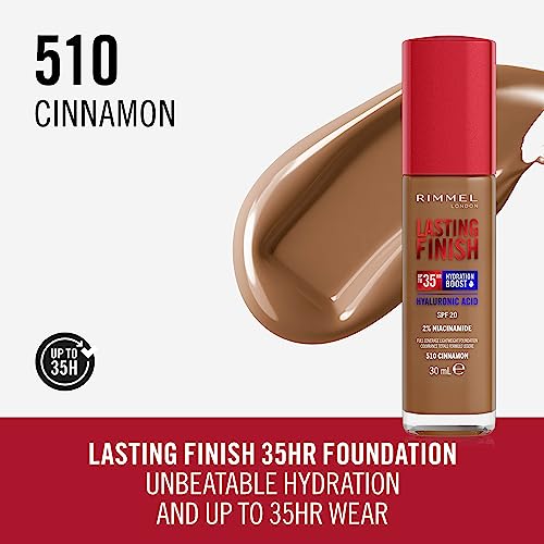 Rimmel Lasting Finish 35Hr Foundation 510 Cinnamon, Full Coverage, Hydrating, SPF20, Hyaluronic Acid, Vitamin E - Image 2