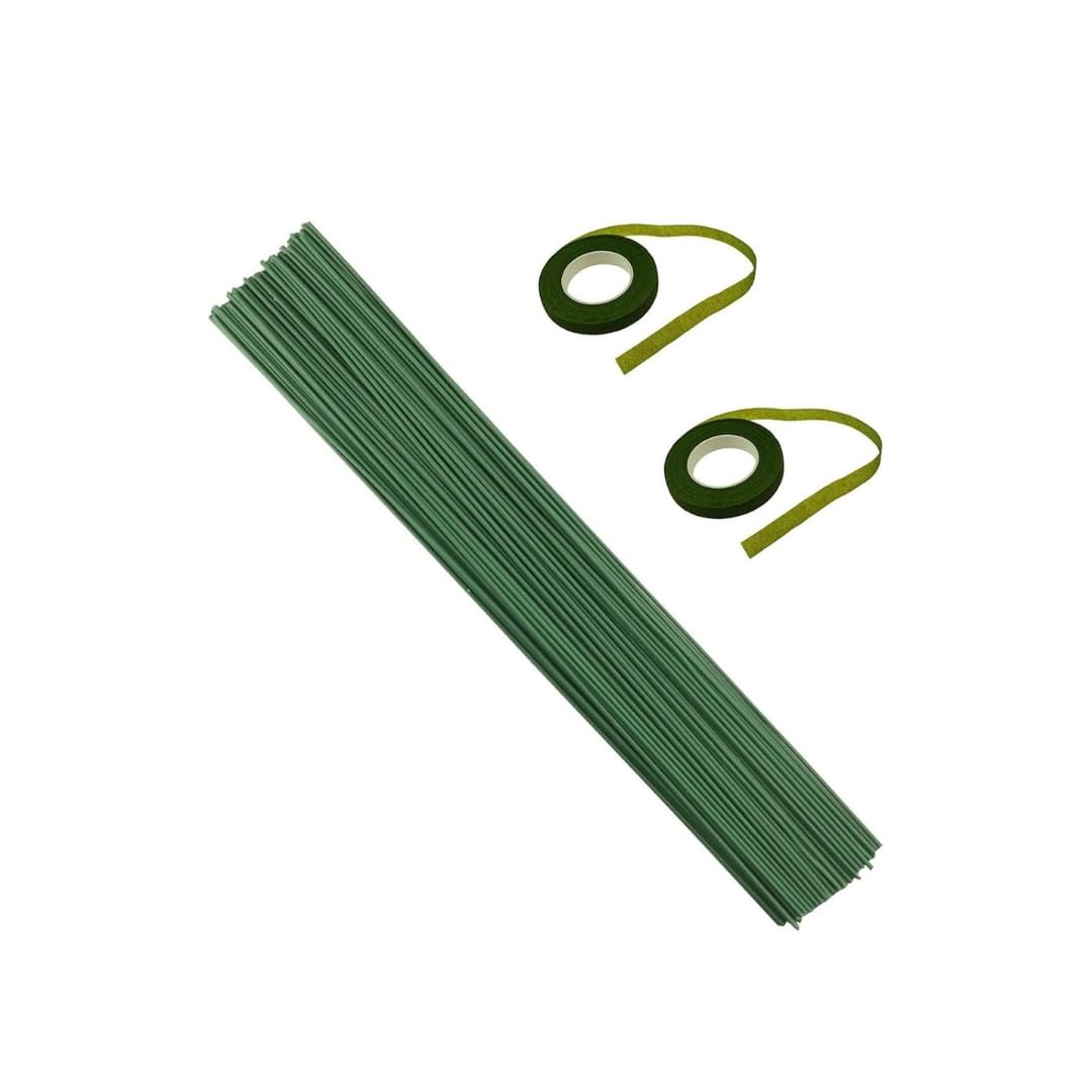 Brijsun Innovations Floral Stem Wire Set of 50 with 2 Green Floral Tapes for DIY Flower Making Bouquet Craft Supplies Flexible Strong Wire for Artificial Flowers Decoration-image-1