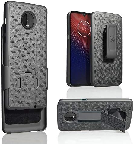 Moto Z3 Verizon Holster Case, Moto Z3 Play XT1929 [ZASE] Design Belt Clip Black Case Tough Slim Protective Rugged Shell Armor Defender Swivel Lock Clip [Kickstand] for Moto Z3 (A Holster Combo Case)