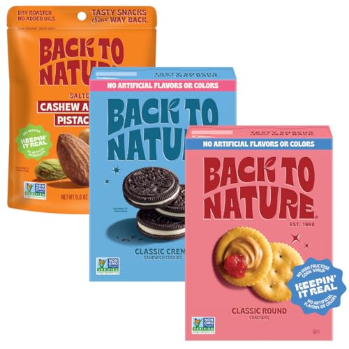 Image of Back to Nature Classic Round Crackers + Classic Creme Sandwich Cookies + Premium Nut Mix - Cashew, Almond & Pistachio Blend - Plant Based Snakcs, Non-GMO, Vegan