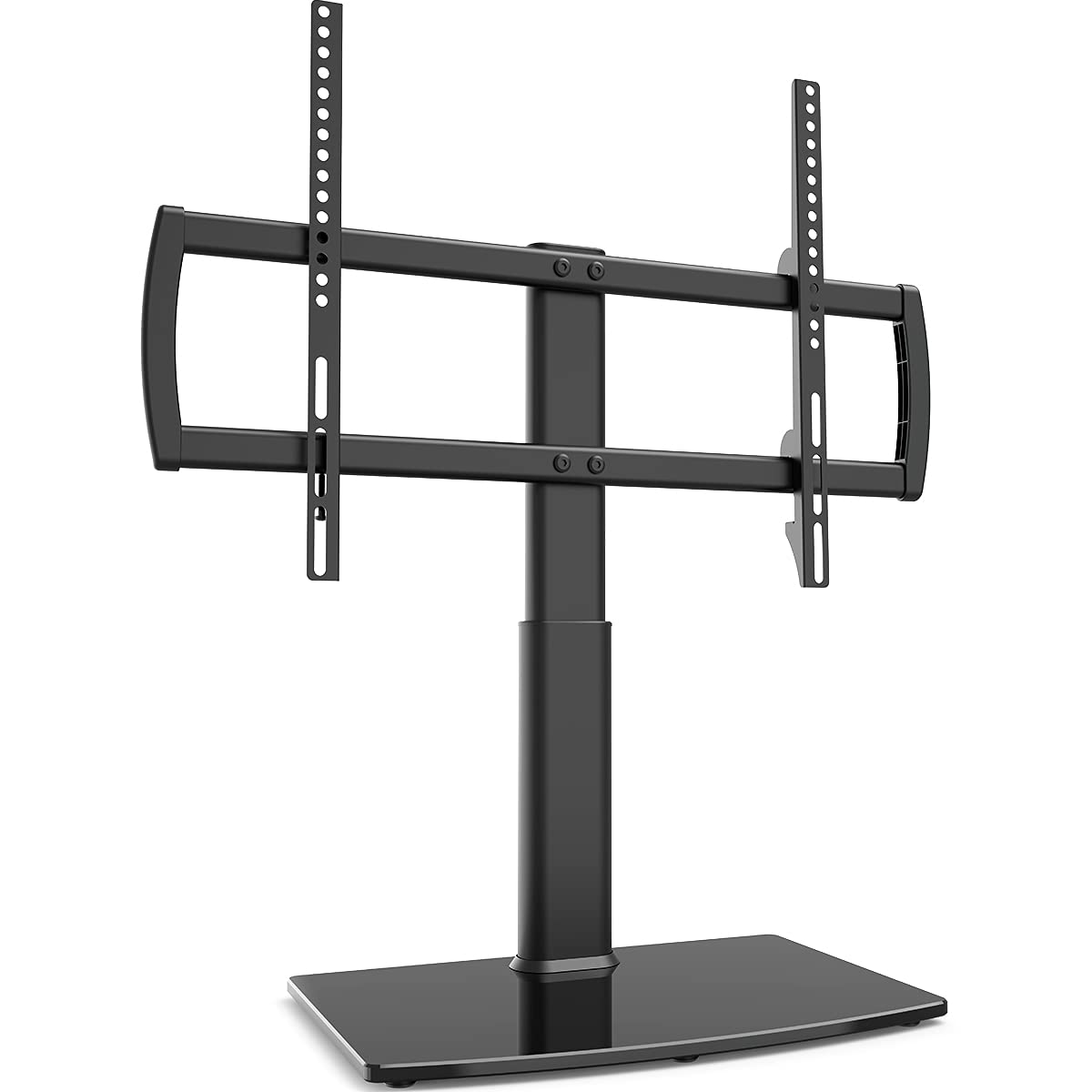 Universal TV Stand/Base Tabletop TV Stand with Wall Mount for 32 to 70 inch 4 Level Height Adjustable, Heavy Duty Tempered Glass Base, Holds up to 110lbs Screens, HT03B-002