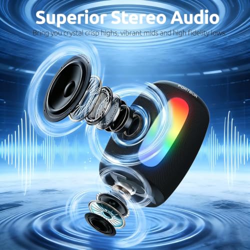 Image of Portable Bluetooth Speaker, School Supplies: Powerful Stereo Sound, 36H Playtime /IPX5 Waterproof /8 Light Modes /Wireless BT5.3 /TWS Pairing, for Outdoor /Beach /Camping /Travel /Party /Home, Birthday Gifts
