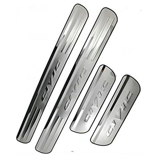 Junyun - Juego de 4 protectores para umbral de puerta, de acero inoxidable, para Civic 2006 2007 2008 2009 2010 2011 2012 2013 2014 2015 …