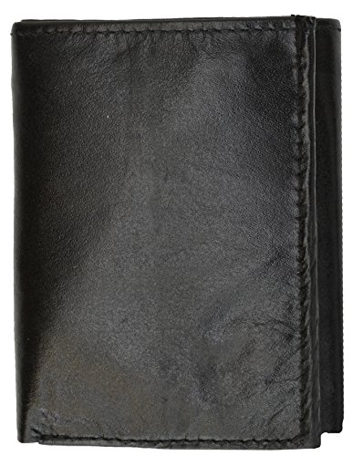 100% Genuine Leather Tri-fold Mens Wallet Black #15553
