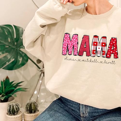 Custom Retro Mama Sweatshirt, Aesthetic Custom Mom Shirt with Kidnames, Cute Mama Crewneck Gift for Grandma, Personalized Mom Apparel Multi3