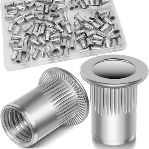 Image of 8-32 UNC Rivet Nut, 100Pcs 304 Stainless Steel Flat Head Rivnut Threaded Insert Nutsert