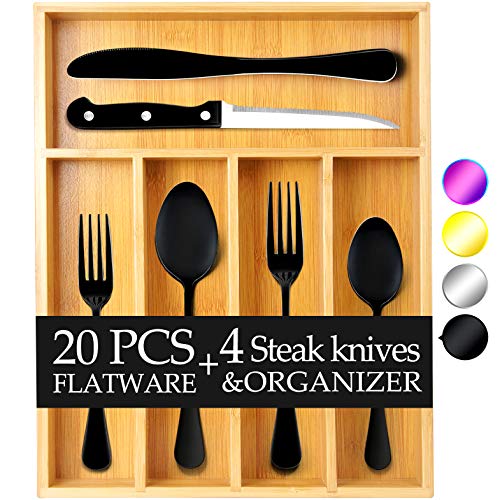 Teivio 24-Piece Silverware Set, Flatware Set Mirror Polished, Dishwasher Safe Service for 4