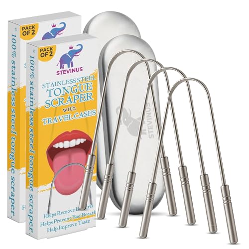 Tongue Scraper, 100% Stainless Steel Tongue scraper for Adults An...