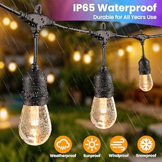 Larkvue 96FT(2X48FT) RGBW Outdoor String Lights with Remote, Patio Lights with 30+3 Vintage S14 Dimmable Waterproof Bulbs for Xmas Bistro Cafe Outside