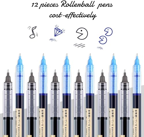 Image of like it 0.5mm Roller Pen Color ink Straight Liquid Rollerball Gel Pen for School Office Stationery Pack of 12 (Black & Blue)