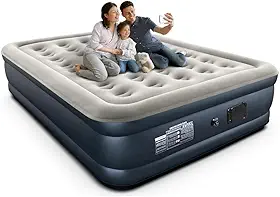 Trailabo Colchão Inflável Queen Size 205 * 155 * 36 CM com Bomba de Ar Elétrica Integrada, Infiação e Deflação Rápidas e Automáticas, Recarregável, para Famílias e Camping - Azul Marinho