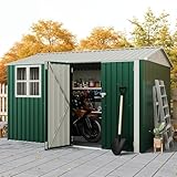 10x8 FT Outdoor Storage Shed, 450 Cu Ft Weather Resistant Garden Shed with Gable Roof & Grid Window, Multi-Use Shed for Bikes, Lawn Mowers, Patio Supplies & Pet Shelter