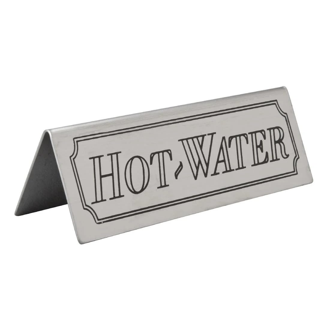 Beaumont Hot Water Stainless Steel Table Sign, Durable Metal Construction, Easy to Clean, 120mm Length, Ideal for Restaurants, Hotels, and Event Venues