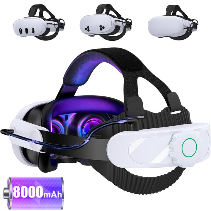 AXYBCOOL Battery Head Strap for Meta Quest 3S/3/2,VR Headset Strap with 8000mAh Rechargeable Battery Pack Enhanced Support and Comfort Accesssories for Oculus Head Strap