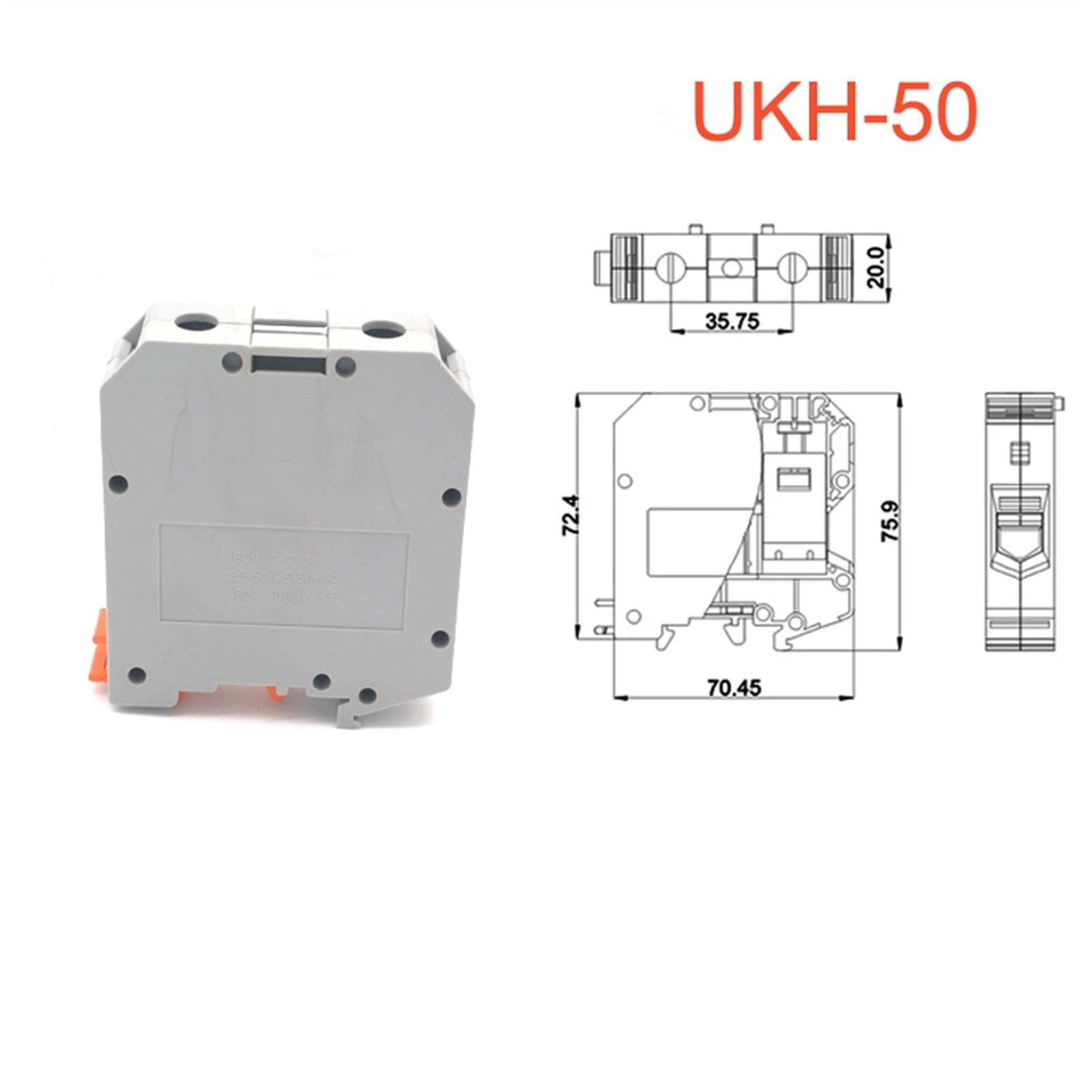 10 pièces UKH-50 grand courant Din Rail bornier Type de vis câble électrique Bornier connecteur UKH50 150A