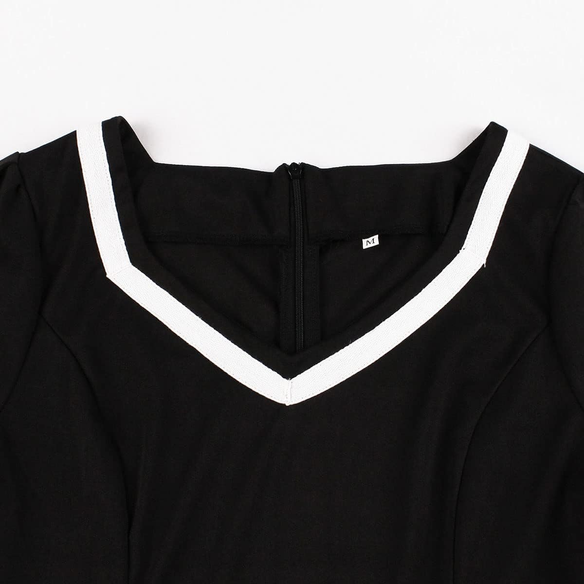 Women Short Sleeve Sailor 1950s Vintage Dress 50s Audrey Hepburn Rockabilly Cocktail Swing Dress 1940s Tea Party Dress with Belt Pleated Wedding Prom Fared A-Line Midi Evening Gown White+Black L - Image 3