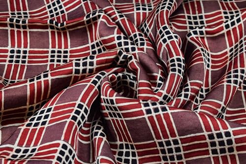Image of Ethnics of Kutch Womens's Ajrakh Modal Silk Natural Dye Hand Block Print Unstitched Kurta Fabric