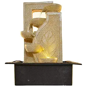 Saraswati Creations Tabletop Indoor Water Fall Beautiful Decorative Polyfiber Water Fountains with LED Lights for Living Room Home Decoration (Yellow Leaf)