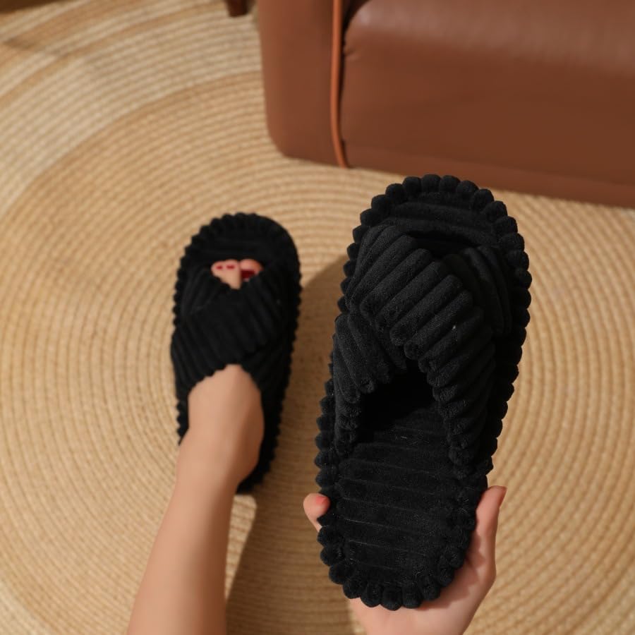 Minimalist Fluffy Slippers, Soft Comfort Warm Open Toe Bedroom Sandals for Gifts, Bedroom Slippers for Fall & Winter for Women 2025 Plus Size3
