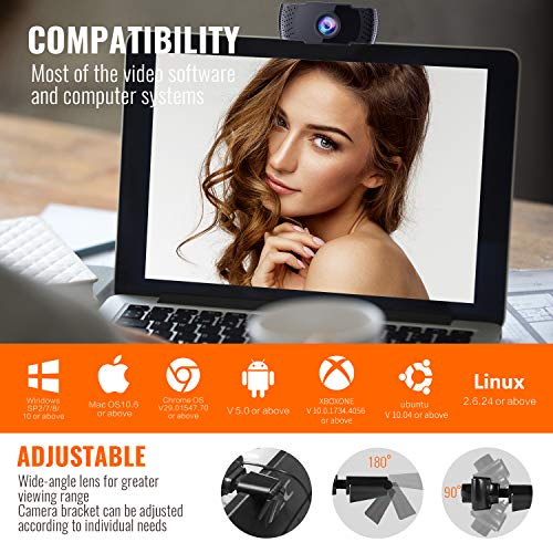 Webcam with Microphone - Full 1080P HD PC Webcam Portable Compatible with Most of Device & App, Plug and Play Webcam for Online Class Online Conferencing Streaming Laptop Desktop USB 2.0 Web Camera - Thumbnail 5