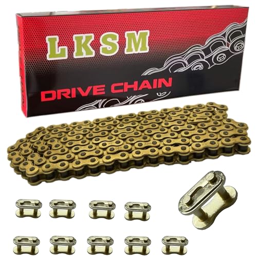 LKSM 420 Motorcycle Chain Gold 132 Link Standard Roller Chain with 10 Connecting Master Link for...