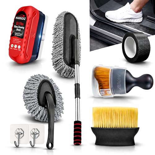 Image of 8 in 1 Car Cleaning Kit | Car Interior & Exterior Cleaning Brush Set | Microfiber Duster with Extendable Handle | Windshield Oil Film Remover | Dashboard & AC Vent Cleaning Tools Combo