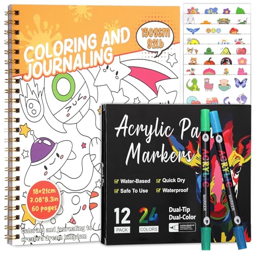 Prudiut Coloring Book Set with 24-Color Acrylic...