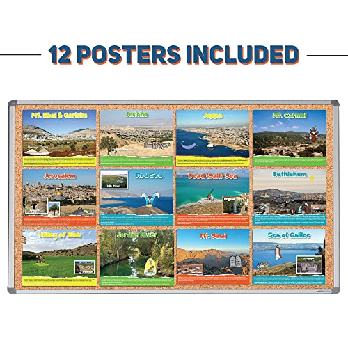 Bible Story Places Posters, Set Of 12 – For Sunday School Or Bible Lessons - Jerusalem, Bethlehem, Jericho, Dead Sea, Mt. Sinai, Joppa, Faith Artwork Teaching Gods Word #TOP1