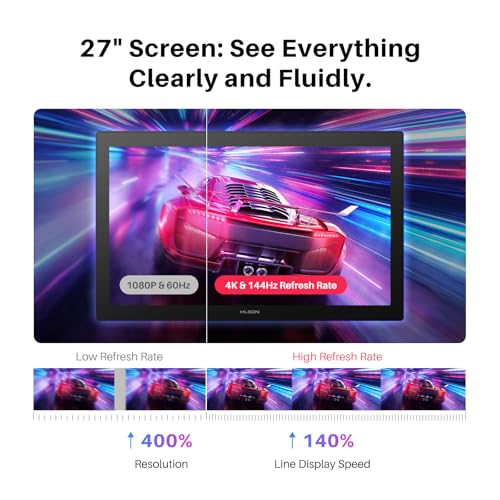 Image of HUION KAMVAS Pro 27 (144Hz) 4K UHD Drawing Tablet with Screen, PenTech 4.0 Stylus 16384 Pen Pressure, Canvas Glass 3.0 △E<1 Graphic Tablet 98% Adobe RGB Multi-Touch Drawing Monitor with Keydial Remote