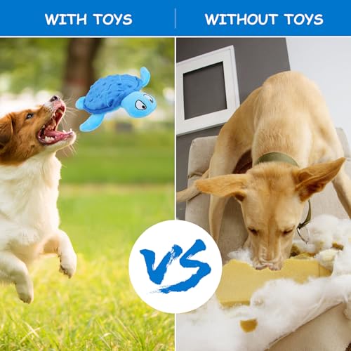 TONYFY Quietschendes Hundespielzeug, Meeresschildkröte Plüsch Hundespielzeug, Interaktives Spielzeug für Welpen zum Zahnen (Blau)
