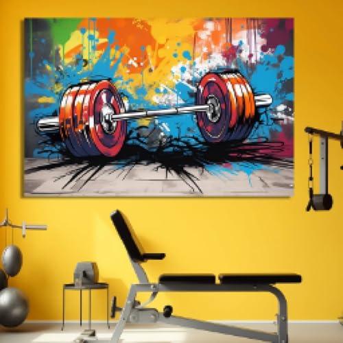 Salle de sport et fitness à la maison : grande décoration murale avec cadre haltères de musculation